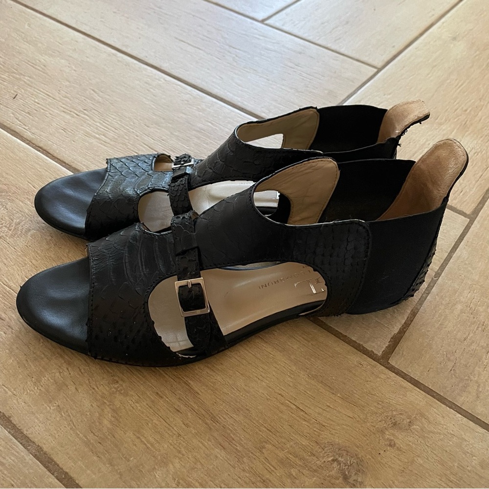 AGL Euro 2 Snake Leather Black Sandals Size 37